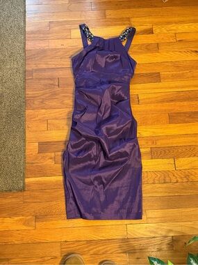 xscape Elegant Purple Embellished Strap Sheath Dress